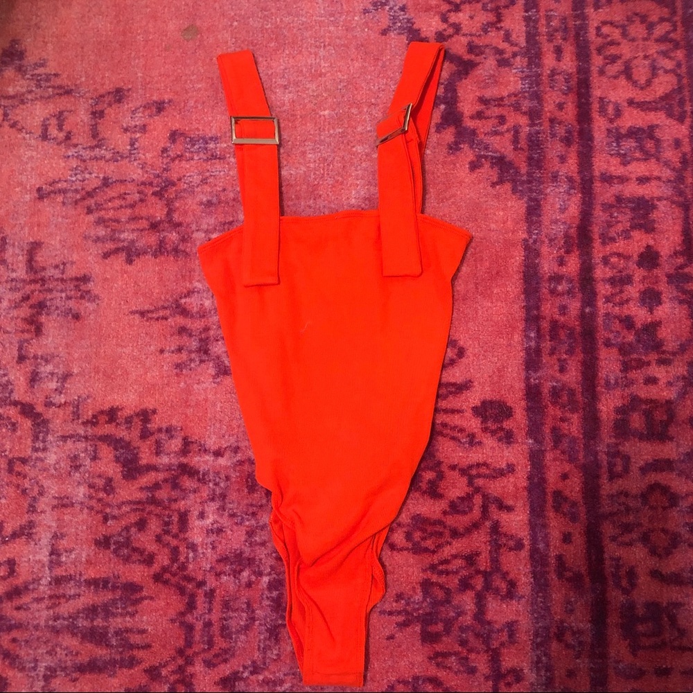 Bright Orange Buckle Detail Onsie Tank Top
